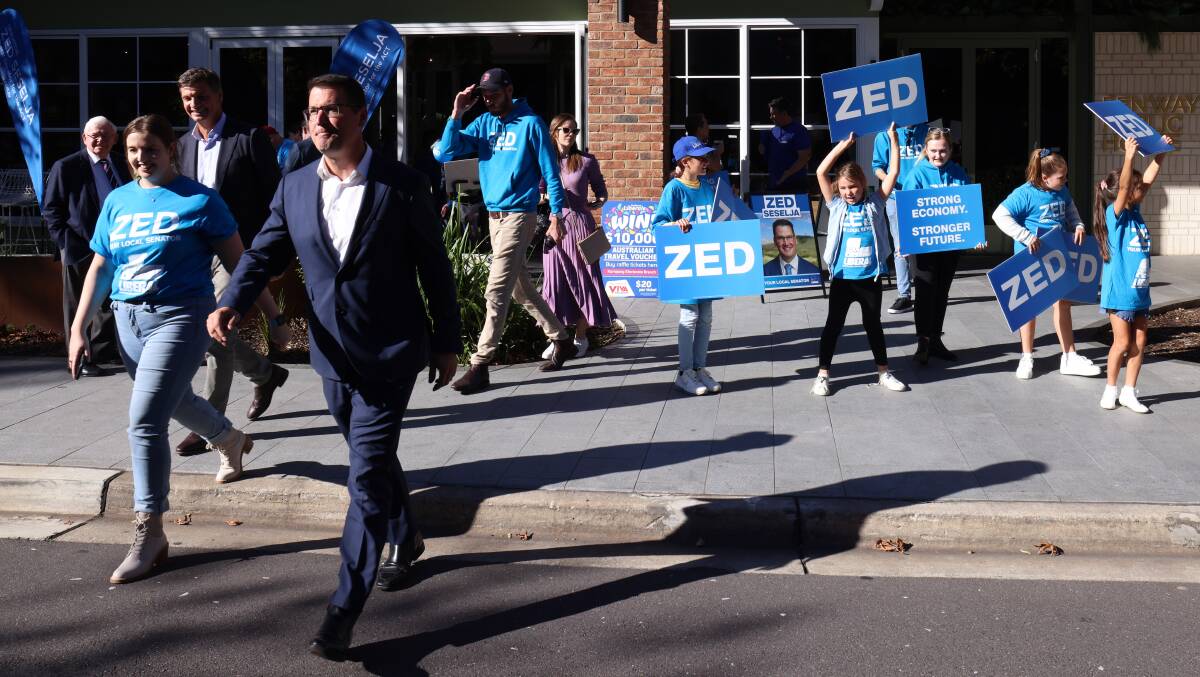 Former Liberal Senator Zed Seselja during the 2022 federal election campaign. Picture by James Croucher