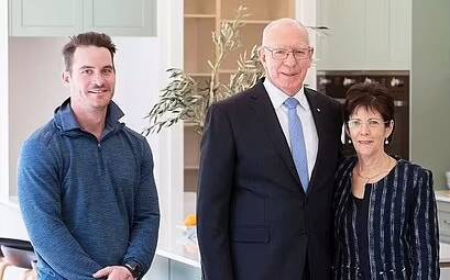 Brendan Howe, left, with Governor-General David Hurley and his wife Linda in the couple's renovated Campbell home. Picture Instagram 