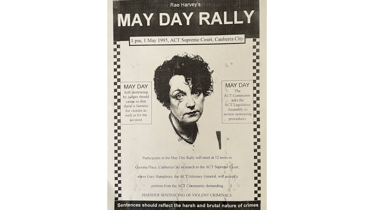 The poster for a 1995 rally at which Rae Harvey spoke. Picture supplied