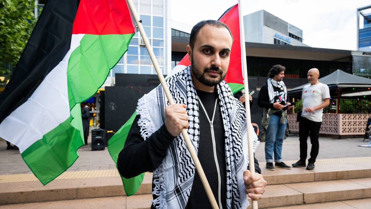 Ziad Z attended a pro-Palestine rally at Garema Place on Friday evening. Picture by Elesa Kurtz