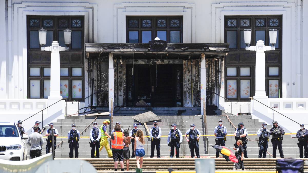 Fire damage to Old Parliament House in December 2021. Picture by Dion Georgopoulos 
