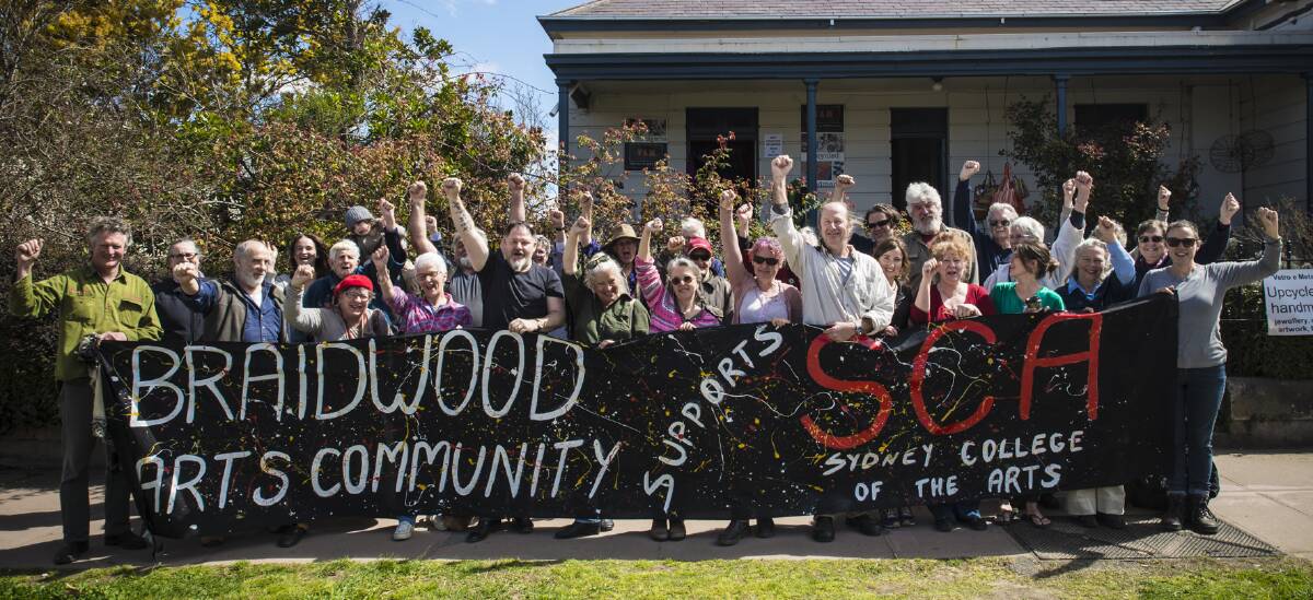 SAVE THE SCA: Protesting the closure of Callan Park campus out the front of Altenburg Fine Art Gallery on Saturday. Photo: Kellie Sturgess