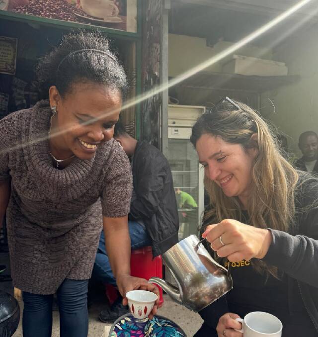 Yanina Ferreyra, aka Baristayan, visits her favourite coffee shop in Ethiopia, discovered while geocaching. Picture by James Buckley